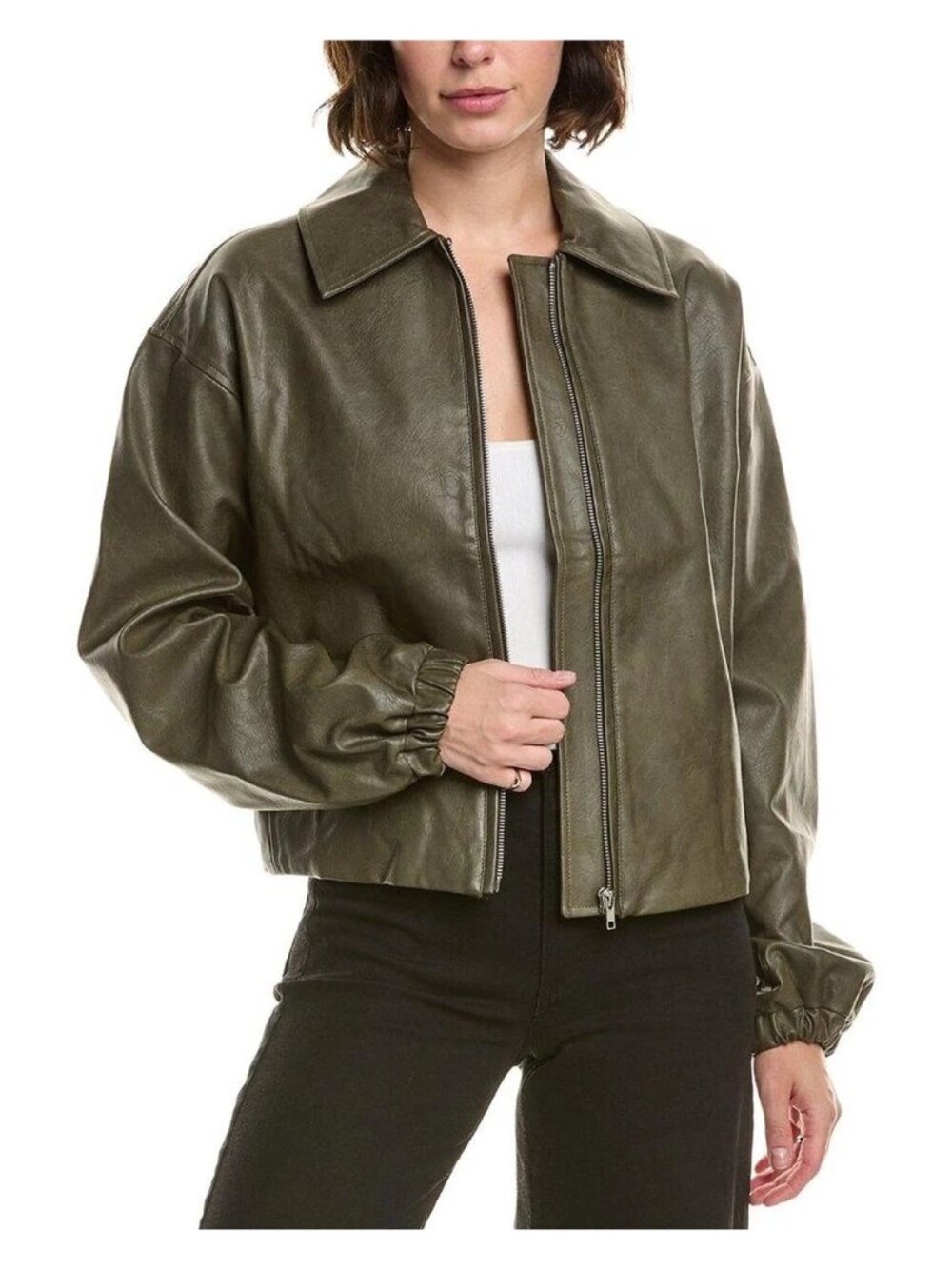 ELAN Olive Green Faux Leather Jacket Sz L NEW NWOT